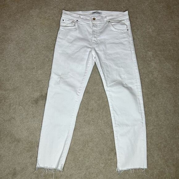 Zara White Distressed 34 waist, 27 inseam, Raw Edge High Rise PLUS - Picture 1 of 10